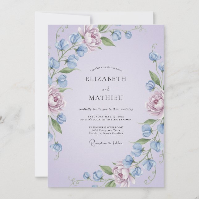 Convites Casamento Floral Delicado Lavanda (Frente)