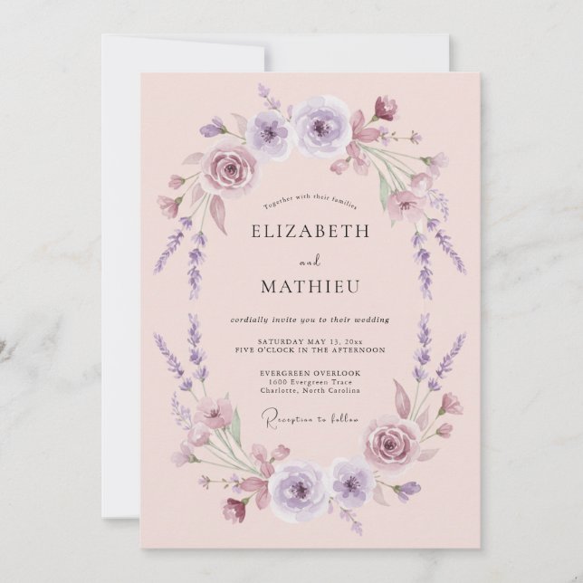 Convites Casamento Floral Delicado Lavanda (Frente)