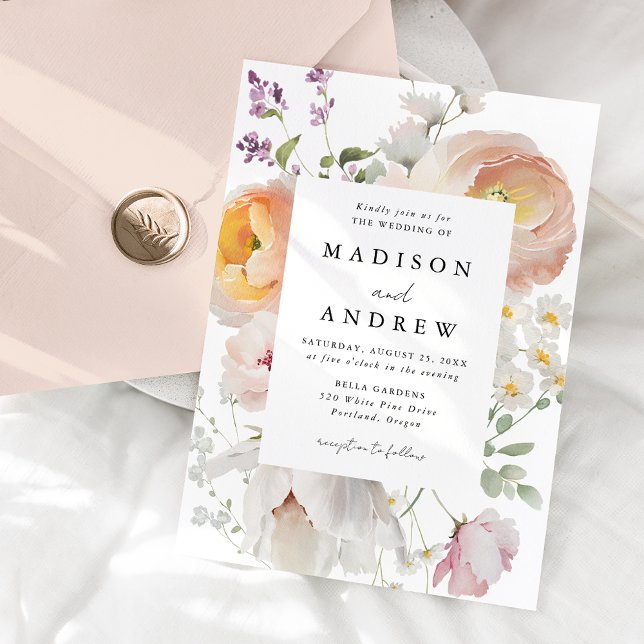 Convites Casamento Floral Delicado na Primavera Quadro (Criador carregado)