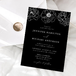 Convites Casamento Floral Delicado Preto e Branco