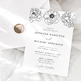 Convites Casamento Floral Delicado Preto e Branco