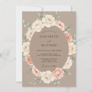 Convites Casamento Floral Delicado Romance Bege