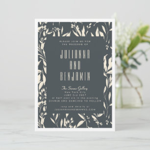 Convites Casamento Floral Desenhado à Mão Preto Boho Modern