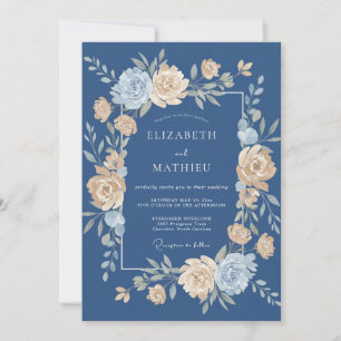 Convites Casamento Floral Divino Azul Empoeirado