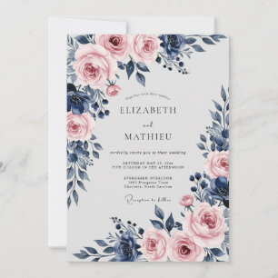 Convites Casamento Floral Divino Azul Marinho