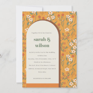 Convites Casamento Floral do Arco Retro Laranja Amarelo