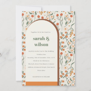 Convites Casamento Floral do Arco Retro Laranja Amarelo