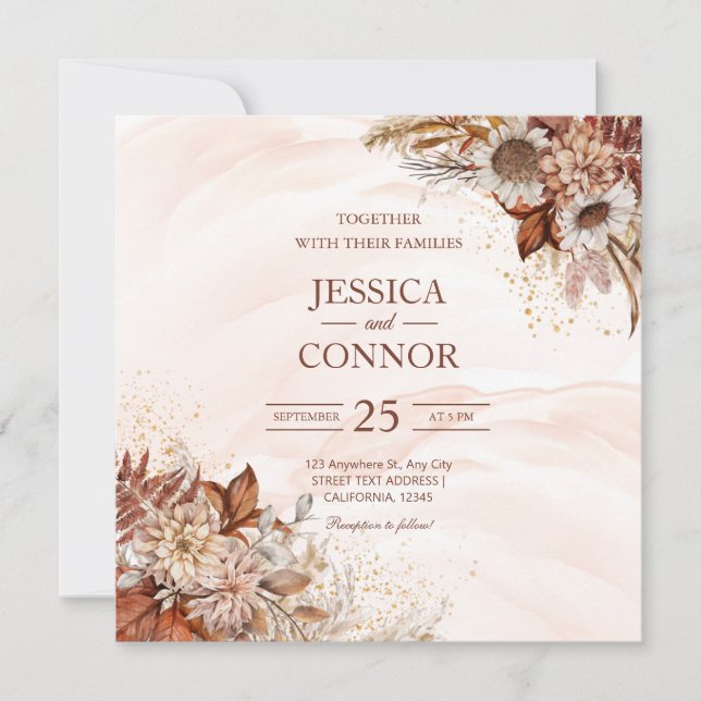 Convites Casamento Floral do Autumn Watercolor (Frente)