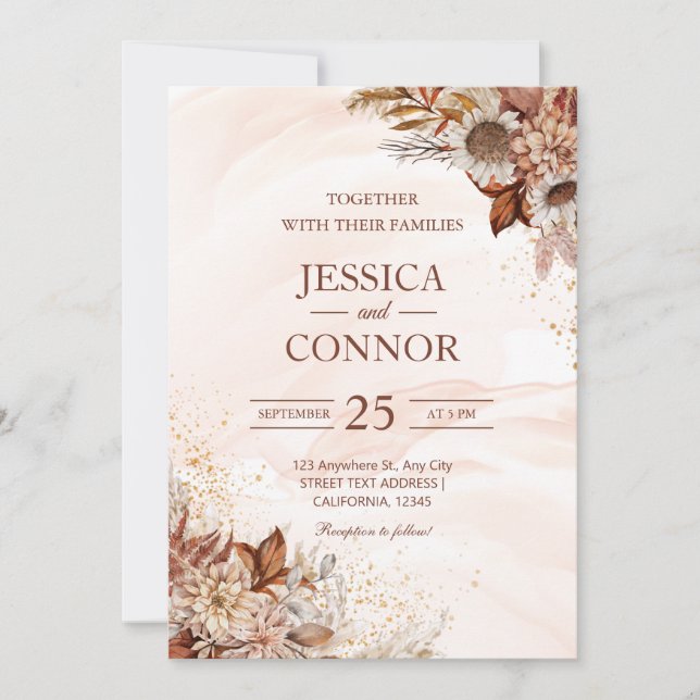 Convites Casamento Floral do Autumn Watercolor (Frente)