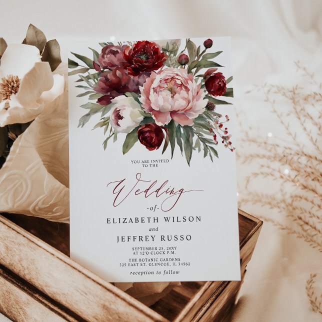 Convites Casamento Floral do Boho Burgundy (Elegant Boho Burgundy Blush Floral Wedding Invitation)