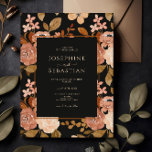 Convites Casamento Floral do Boho Negro de Aquarela Elegant<br><div class="desc">Um elegante e moderado convite para casamentos florais de Terracotta preto Burnt Orange Boho. Que apresenta a cor d'água bornet laranja botânico floral flores silvestres padrão. Com uma escrita formal e profissional, digamos tons de terra e cores boêmicas... em um fundo preto boho chic. E este convite de casamento é...</div>