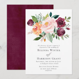 Convites Casamento Floral do Buquê Blush de Charm Burgundy