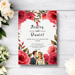 Convites Casamento Floral do Casal Romântico das Rosas verm