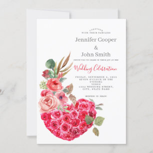 Convites Casamento Floral do Coração Rosa de de Aquarela Ch