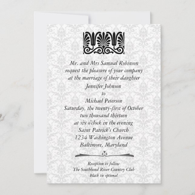 Convites Casamento Floral do Elegante Black Damask (Frente)