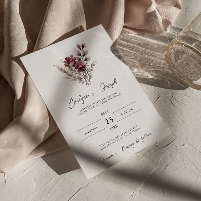 Convites Casamento Floral do Elegante Burgundy Wildflower B (Criador carregado)