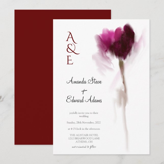 Convites Casamento Floral do Elegante Chic Burgundy Tulip (Frente/Verso)