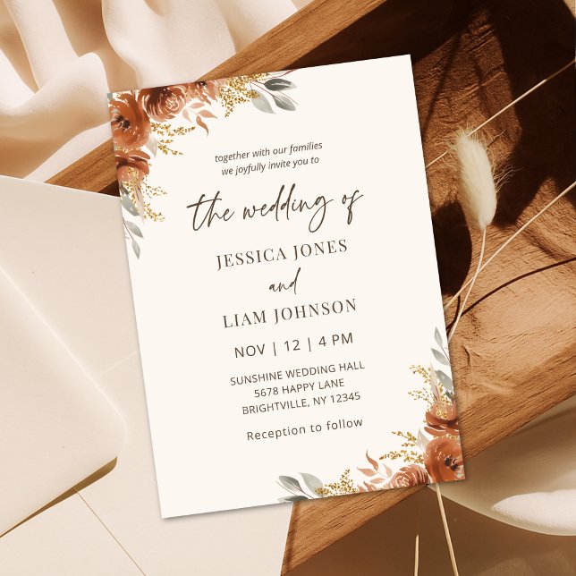 Convites Casamento Floral do Elegante Moderno Terracotta (Modern Elegant Terracotta Fall Floral Wedding Invitation)