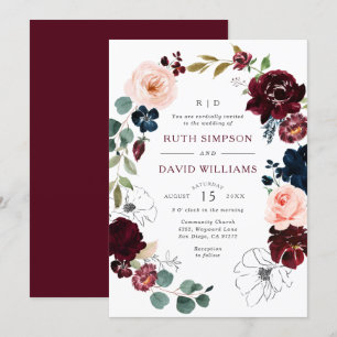 Convites Casamento Floral do Flor Blossom, Marinho de Arte 