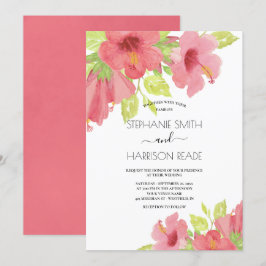 Convites Casamento Floral do Hibiscus Watercolor Rosa