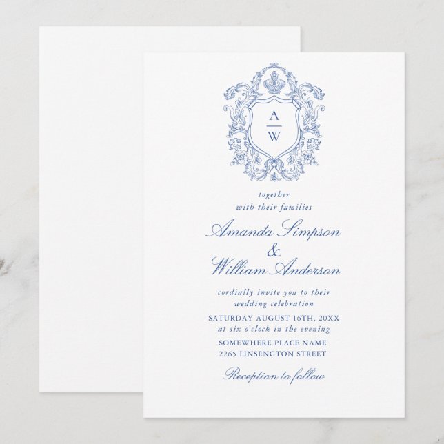 Convites Casamento Floral do Jardim Azul Elegante (Frente/Verso)