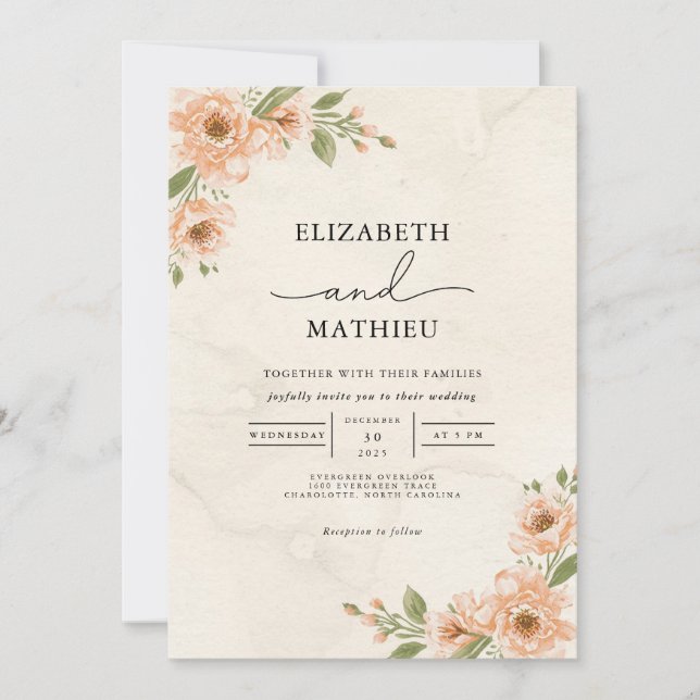 Convites Casamento Floral do Jardim do Peach Blossom (Frente)