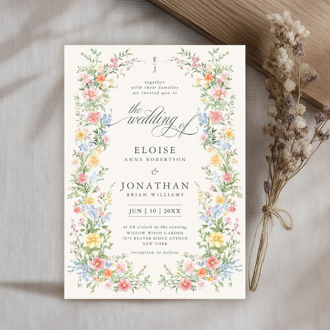 Convites Casamento Floral do Jardim do Primavera de Pastel  (Soft Pastel Ornate Spring Garden Floral Wedding Invitation beige, cream background)