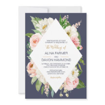 Casamento Floral do Marinho Branco Cor-de-Rosa-Blu