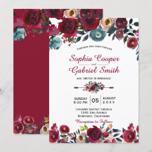 Convites Casamento Floral do Marinho Burgundy Botânico Mode