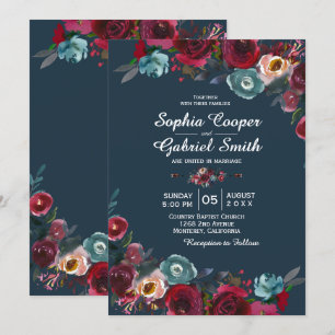 Convites Casamento Floral do Marinho Burgundy Botânico Mode