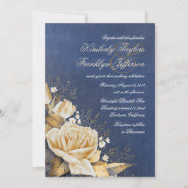 Convites Casamento Floral do Marinho Vintage Dourado