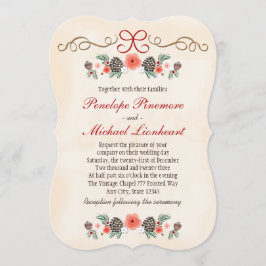 Convites Casamento floral do Natal de Pinecone do vintage