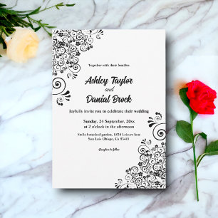Convites Casamento Floral Do Ornamentado De Boho Branco E N