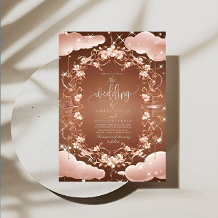 Convites Casamento Floral do Ornamentado Dourado Whimsical
