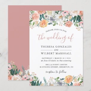Convites Casamento Floral do Pastel Chic Rosa Bloom