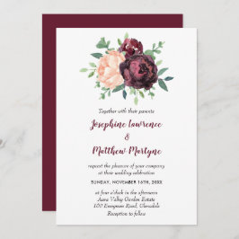 Convites Casamento Floral do Rosa Peach Peony Burgundy