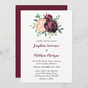 Convites Casamento Floral do Rosa Peach Peony Burgundy