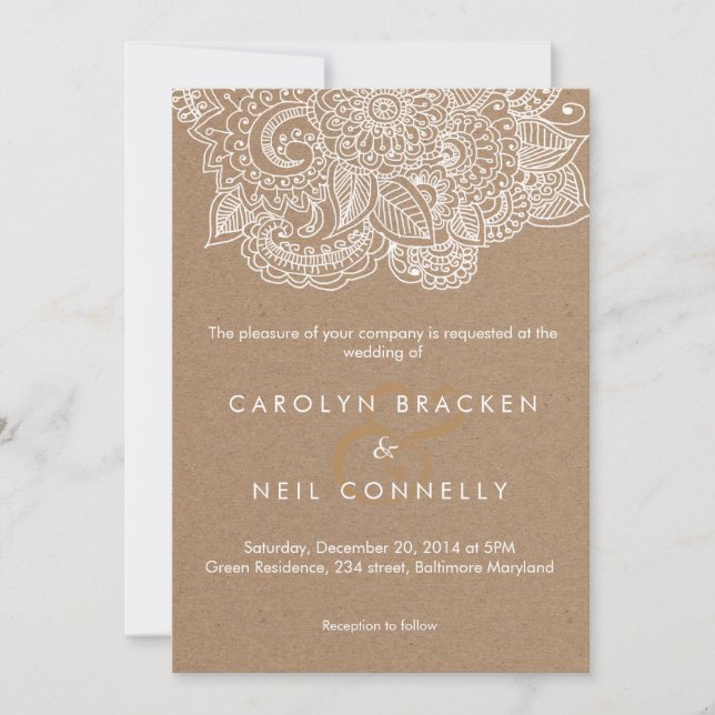 Convites Casamento floral do teste padrão branco rústico de (Frente)