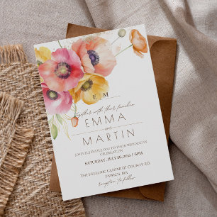 Convites Casamento Floral dos Pops Vermelhos Modernos