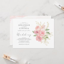 Casamento Floral Dourado Aquarela Rosa Elegante