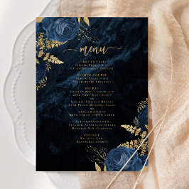 Convites Casamento Floral Dourado Azul-Marinho Elegante