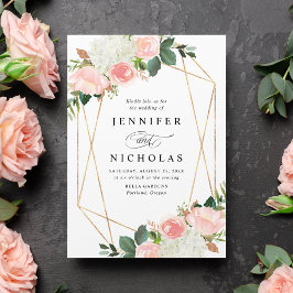 Convites Casamento Floral Dourado Blush Spring