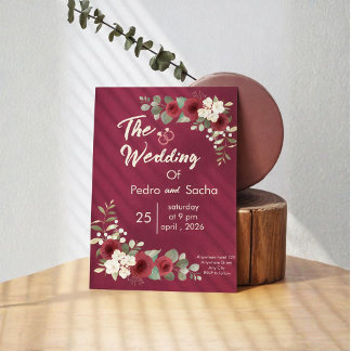 Convites Casamento Floral Dourado Borgonha Outono Inverno