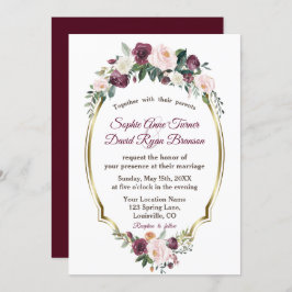 Convites Casamento Floral Dourado Burgundy Blush