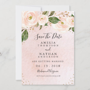 Convites Casamento Floral Dourado Cor-De-Rosa Esbranquiçad