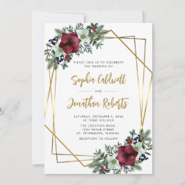 Convites Casamento Floral Dourado de Amaryllis, tudo em um
