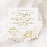 Convites Casamento Floral Dourado de Peony Elegante Champag<br><div class="desc">Design de convite para o casamento de peônias elegantes e românticas em champanhe,  ouro antigo e esquema de cor branca. Formato de cartão quadrado.</div>