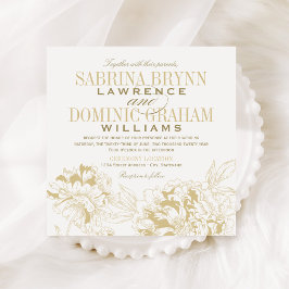 Convites Casamento Floral Dourado de Peony Elegante Champag