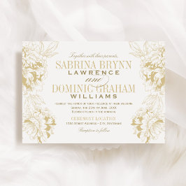 Convites Casamento Floral Dourado de Peony Elegante Champag