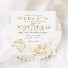 Convites Casamento Floral Dourado de Peony Elegante Champag